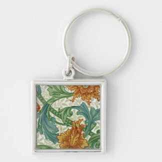 William Morris Single Stem Vintage Blommigt Flower Fyrkantig Silverfärgad Nyckelring