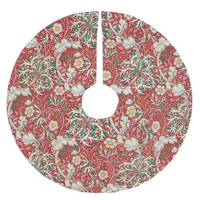 William Morris Sjögräs Antik Blomma Röd Grön Julgransmatta Borstad Polyester (Framsidan)