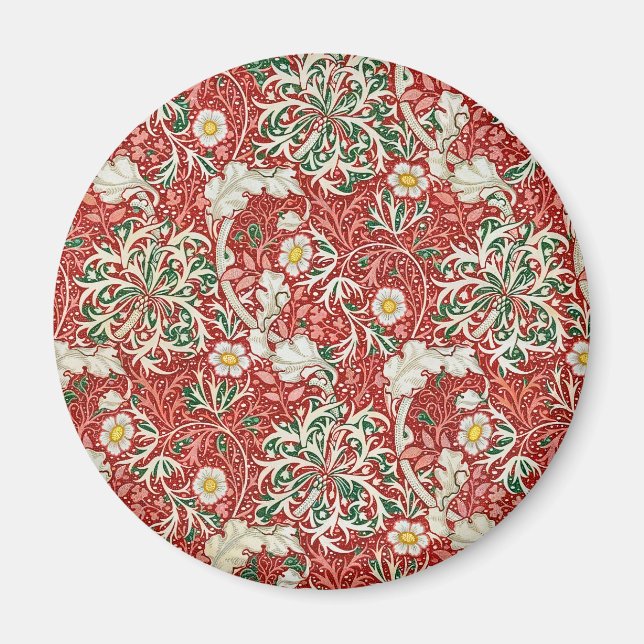 William Morris Sjögräs Antik Blomma Röd Grön Magnet (Framsidan)