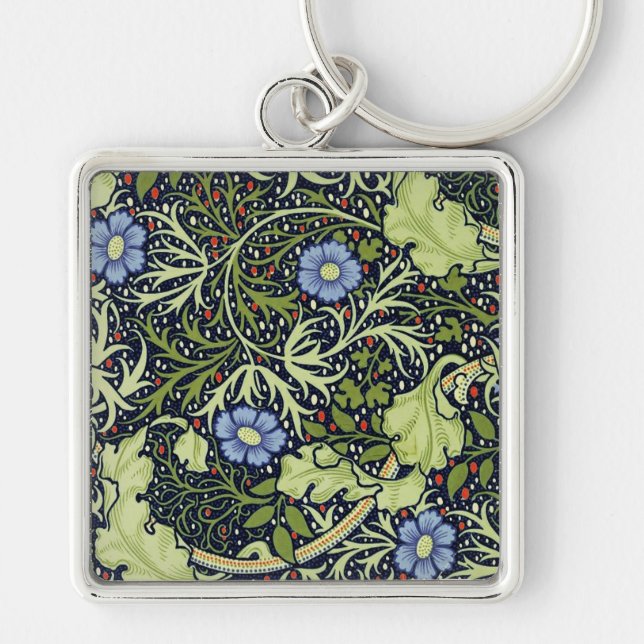 William Morris Sjögräs Antique Flower Fyrkantig Silverfärgad Nyckelring (Framsidan)