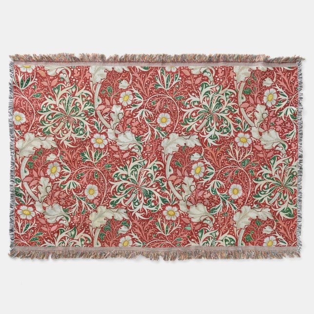 William Morris Sjögräs Antique Flower Red Grönt Filt (Framsidan)