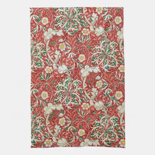 William Morris Sjögräs Antique Flower Red Grönt Kökshandduk