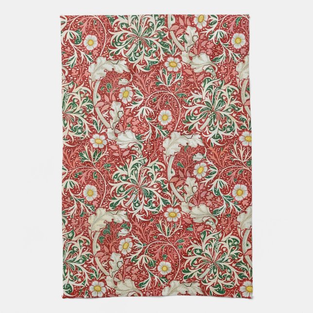 William Morris Sjögräs Antique Flower Red Grönt Kökshandduk (Vertikal)