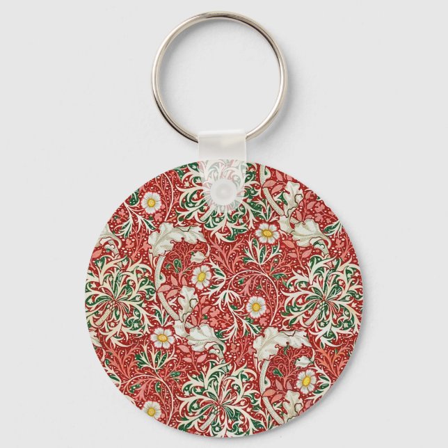William Morris Sjögräs Antique Flower Red Grönt Nyckelring (Framsida)