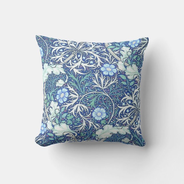 William Morris Sjögräs Blue Mönster Kudde (Framsida)