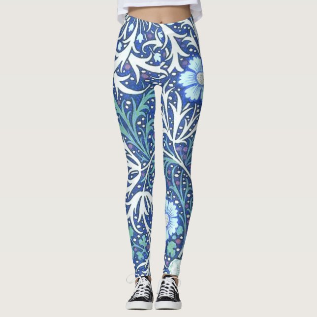 William Morris Sjögräs Blue Mönster Leggings (Framsida)
