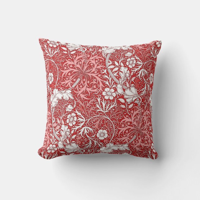 William Morris sjögräsblommigt, djupt - rött och Kudde (Framsida)