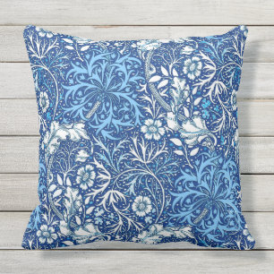 William Morris sjögräsblommigt, koboltblått & v Utomhuskudde