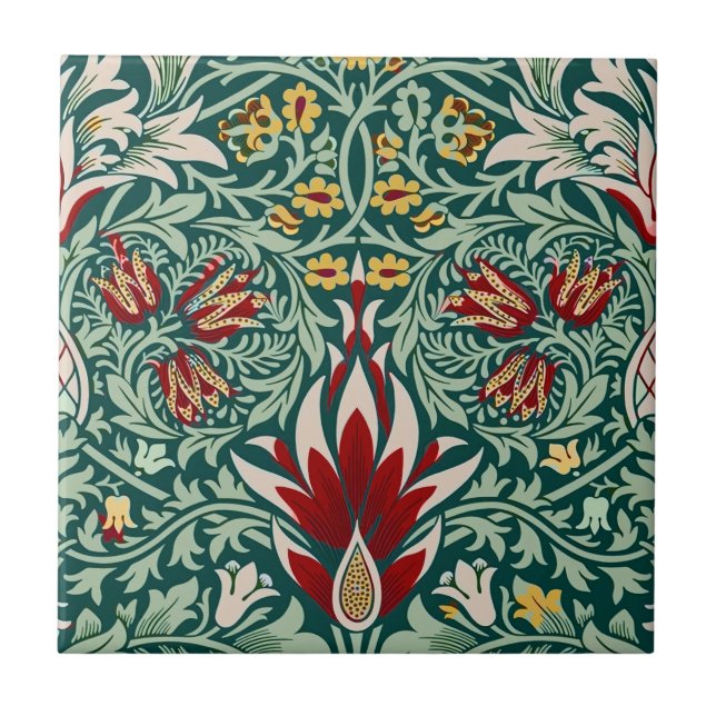 William Morris skoggrön blomster tapetsering Kakelplatta (Framsidan)