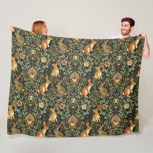 William Morris skogsblommiga kaniner jul Fleecefilt (På plats)