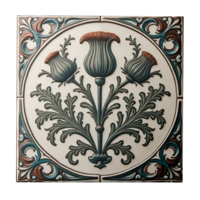 William Morris skotsk tistel vintage blommig Kakelplatta (Framsidan)