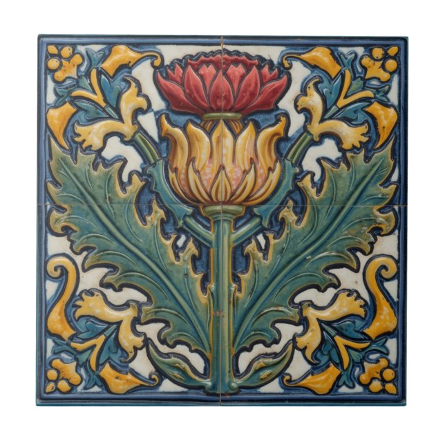 William Morris skotsk tistel vintage blomster  Kakelplatta (Framsidan)