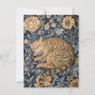 William Morris Sleeping Cat Vintage Postcard Vykort