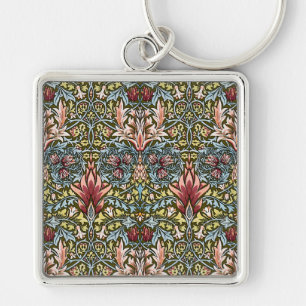 William Morris Snakeshead Blommönster Fyrkantig Silverfärgad Nyckelring