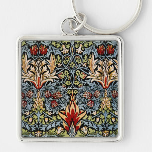 William Morris Snakeshead Blommönster Fyrkantig Silverfärgad Nyckelring