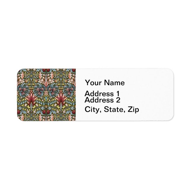 William Morris Snakeshead Blommönster Returadress Etikett (Framsidan)