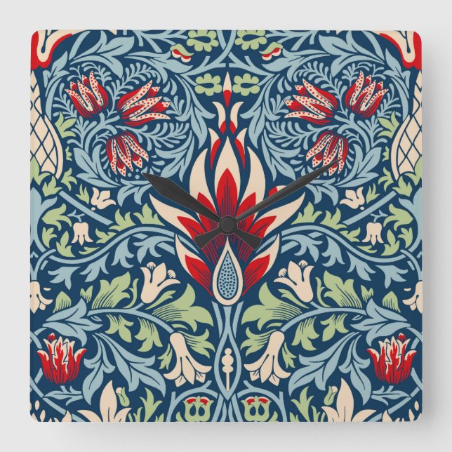 William Morris Snakeshead Fritillary Blommigt Desi Fyrkantig Klocka (Framsida)