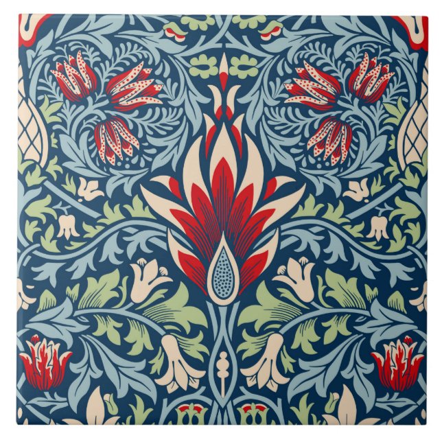 William Morris Snakeshead Fritillary Blommigt Desi Kakelplatta (Framsidan)