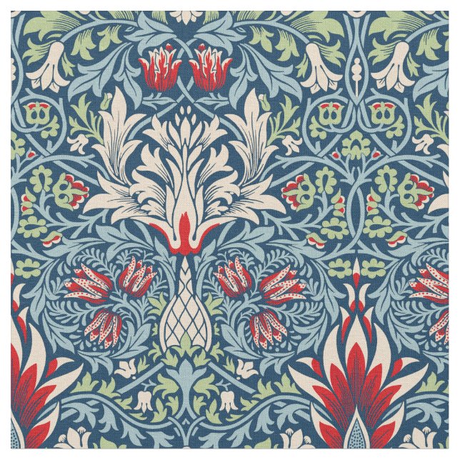 William Morris Snakeshead Fritillary Blommigt Desi Tyg (Närbild)