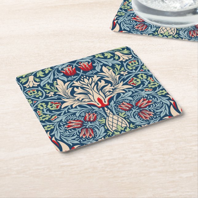 William Morris Snakeshead Fritillary Blommigt Desi Underlägg Papper Kvadrat (Vinklad)