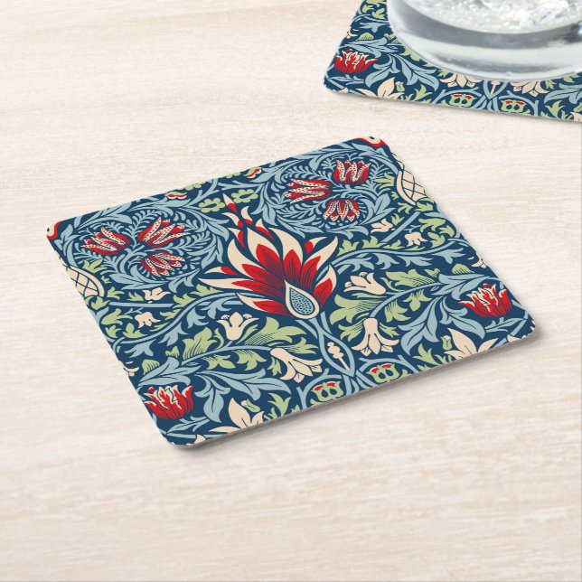 William Morris Snakeshead Fritillary Blommigt Desi Underlägg Papper Kvadrat (Vinklad)