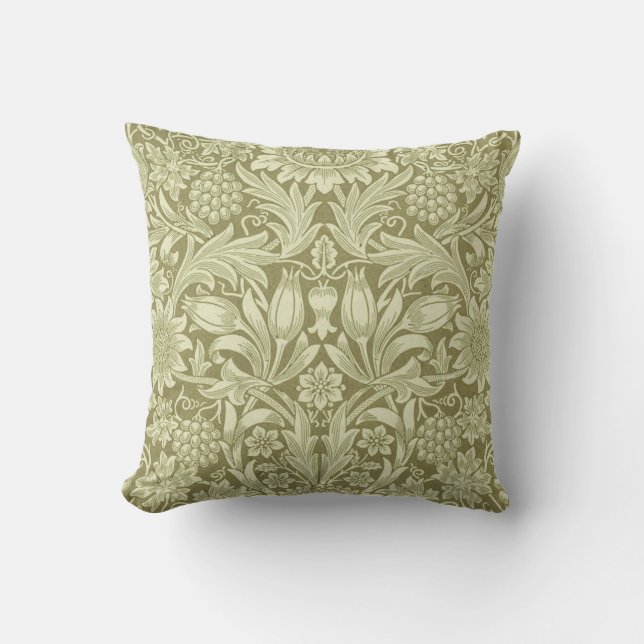 William Morris Solros Grönt Flower Kudde (Framsida)