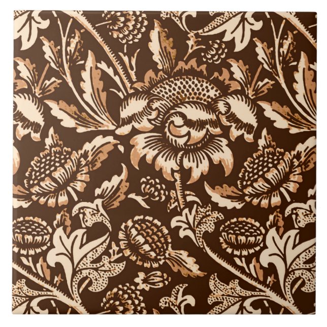 William Morris solrosor, choklad - brunt & beige Kakelplatta (Framsidan)