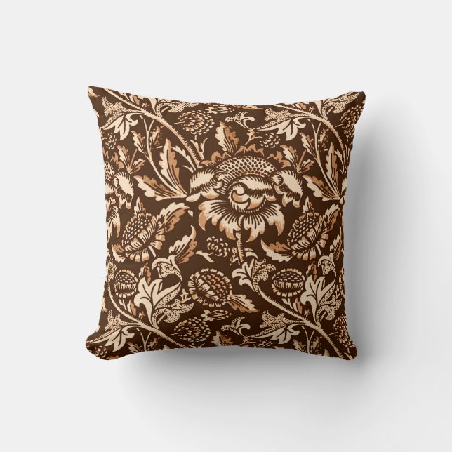William Morris solrosor, choklad - brunt & beige Kudde (Framsida)