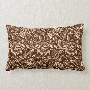 William Morris solrosor, choklad - brunt & beige Lumbarkudde