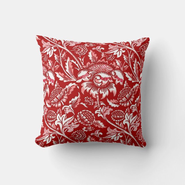 William Morris solrosor, djupt - rött och vit Kudde (Framsida)