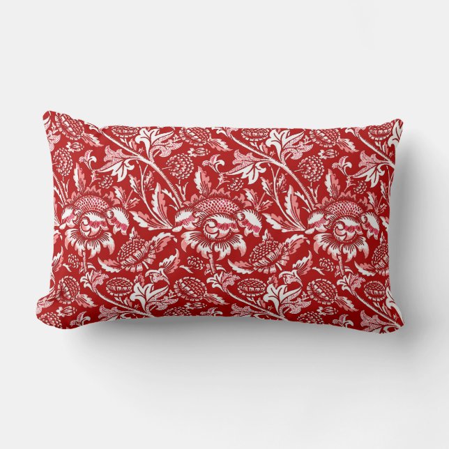 William Morris solrosor, djupt - rött och vit Lumbarkudde (Framsida)