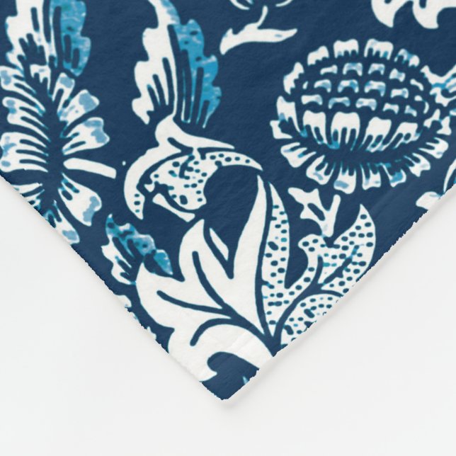 William Morris solrosor, marinblått och vit Fleecefilt (Hörn)