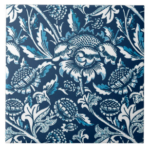 William Morris solrosor, marinblått och vit Kakelplatta