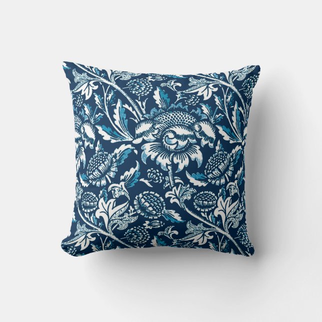 William Morris solrosor, marinblått och vit Kudde (Framsida)