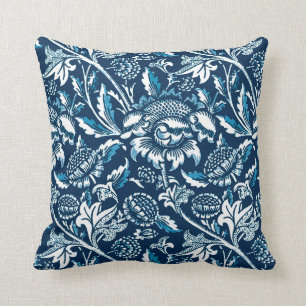 William Morris solrosor, marinblått och vit Kudde