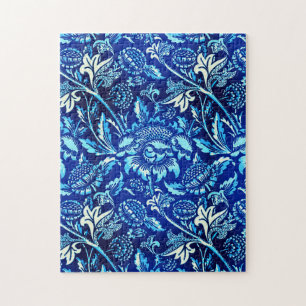 William Morris solrosor, mörkblå och vita Pussel