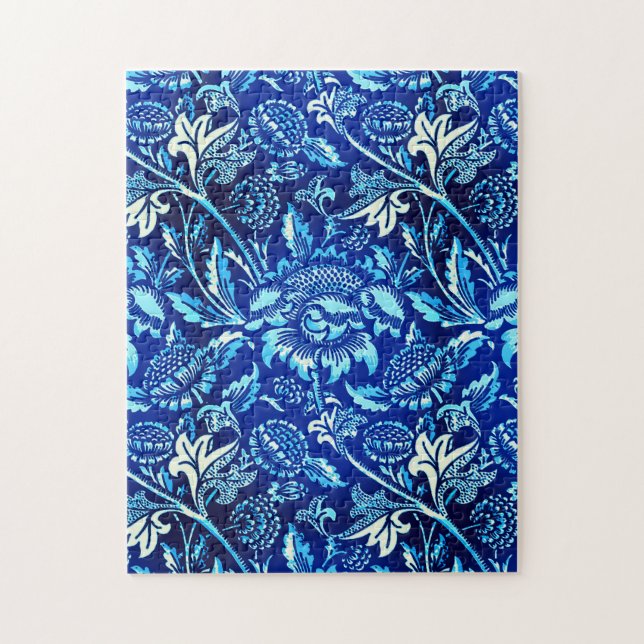 William Morris solrosor, mörkblå och vita Pussel (Vertikal)