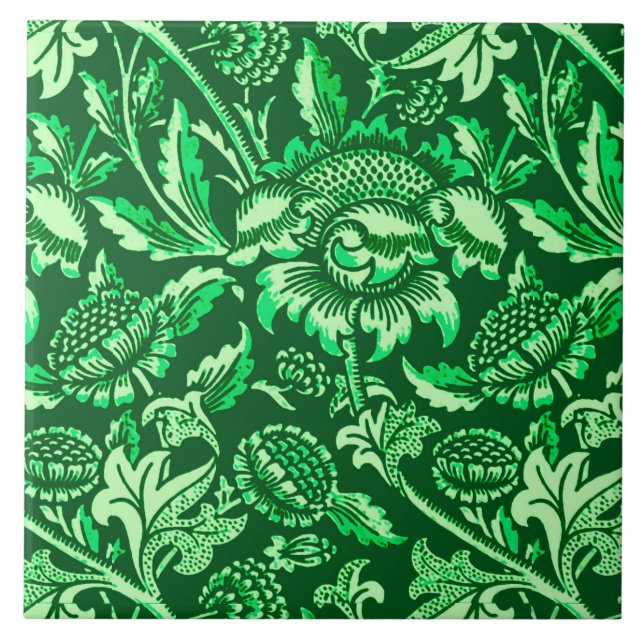 William Morris solrosor, smaragdgrönt Kakelplatta (Framsidan)