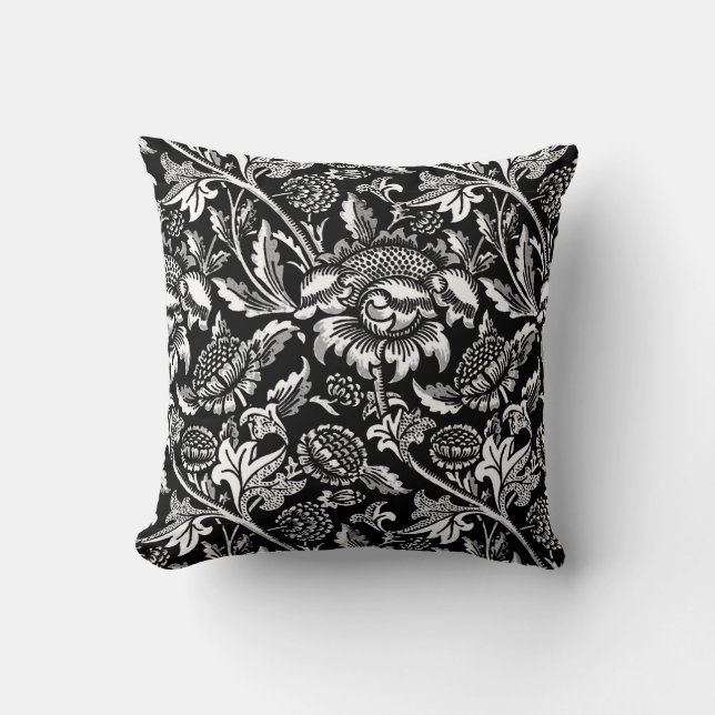 William Morris solrosor som är svartvita Kudde (Framsida)