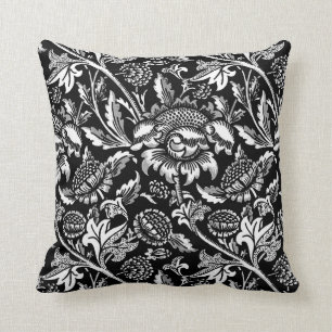 William Morris solrosor som är svartvita Kudde
