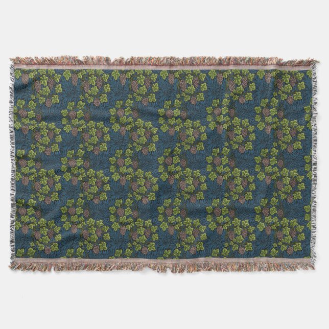 William Morris Sömlöst Druvvin Svart Mönster Filt (Framsidan)