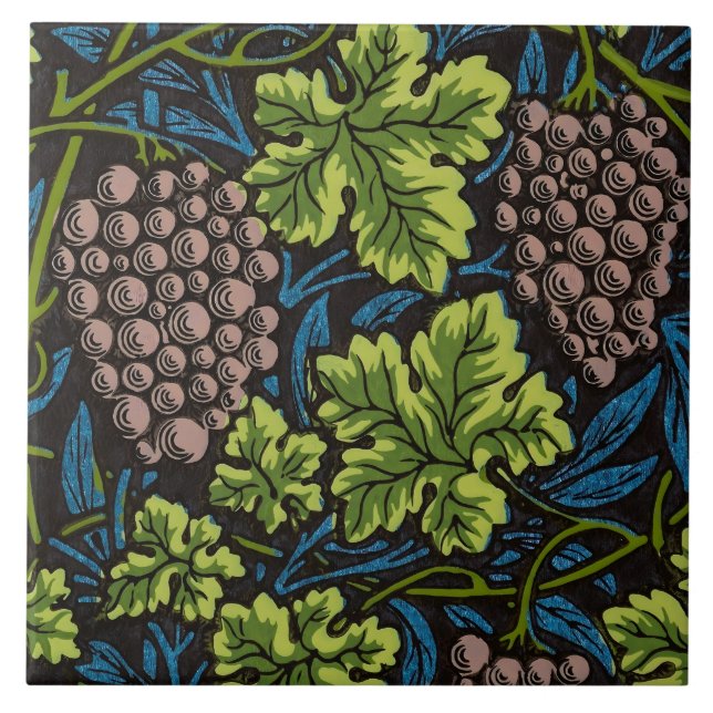 William Morris Sömlöst Druvvin Svart Mönster Kakelplatta (Framsidan)