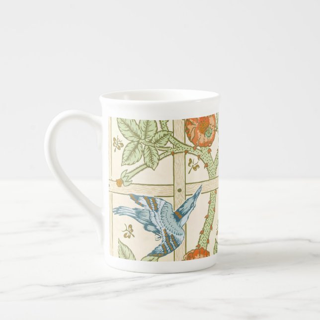 William Morris Sömlöst Gitter Rosmönster Benporslin Mugg (Vänster)