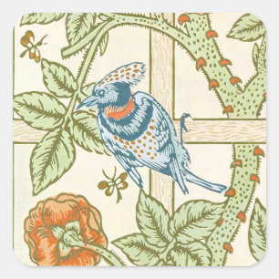 William Morris Sömlöst Gitter Rosmönster Fyrkantigt Klistermärke