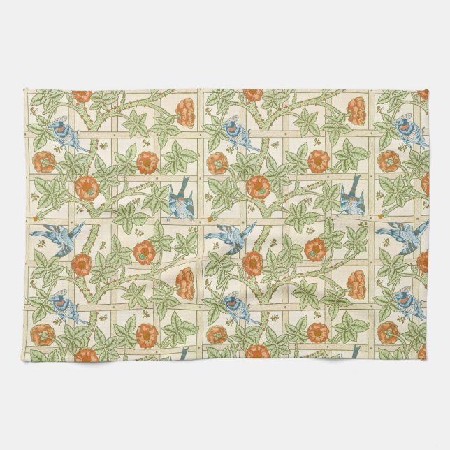 William Morris Sömlöst Gitter Rosmönster Kökshandduk (Horisontell)