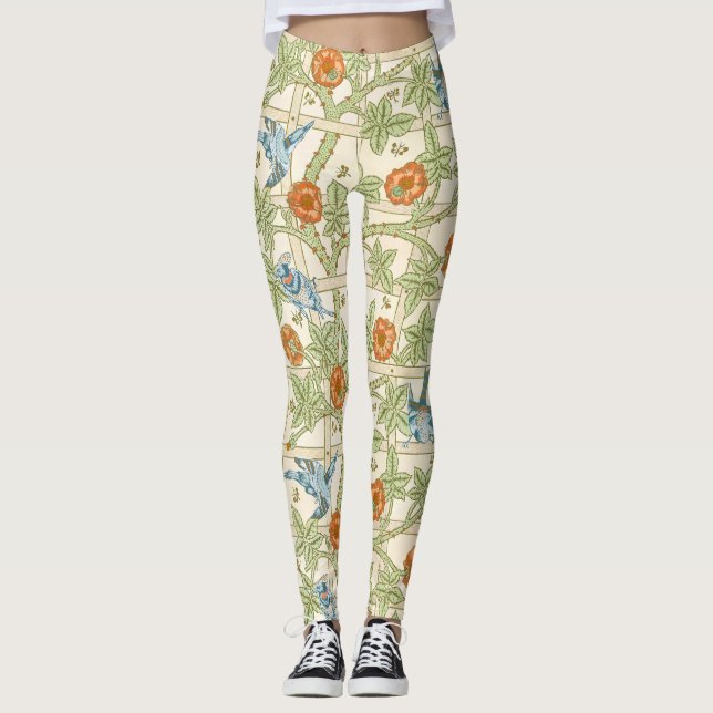 William Morris Sömlöst Gitter Rosmönster Leggings (Framsida)