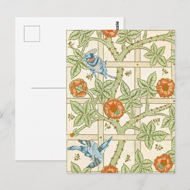William Morris Sömlöst Gitter Rosmönster Vykort (Fram/baksida)