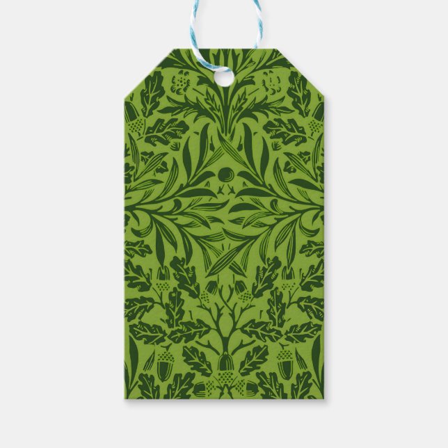 William Morris Sömlöst Grönt Ekbladsmönster Presentetikett (Framsidan)
