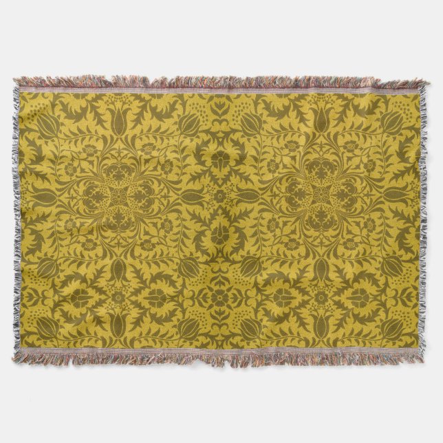 William Morris sömlöst vinrankemönster i guldgul f Filt (Framsidan)