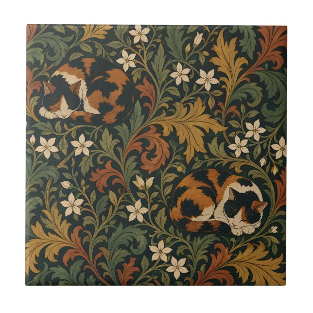 William Morris sovande calicokatter löv Konst Kakelplatta (Framsidan)